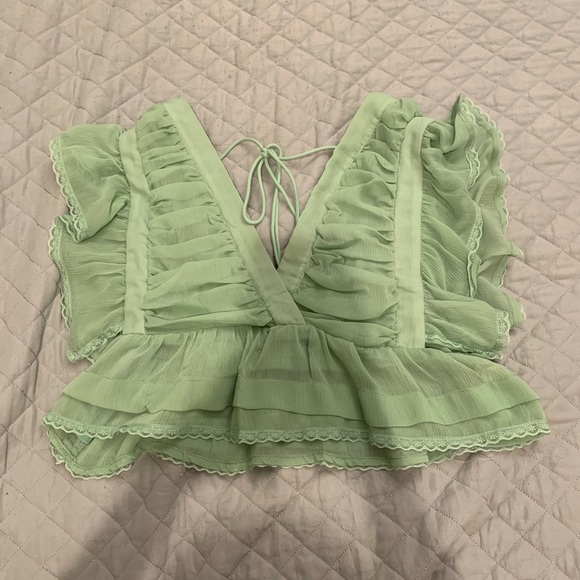 Shein Deep V-Neck Layered Ruffle Trim Chiffon Top - Picture 4 of 4